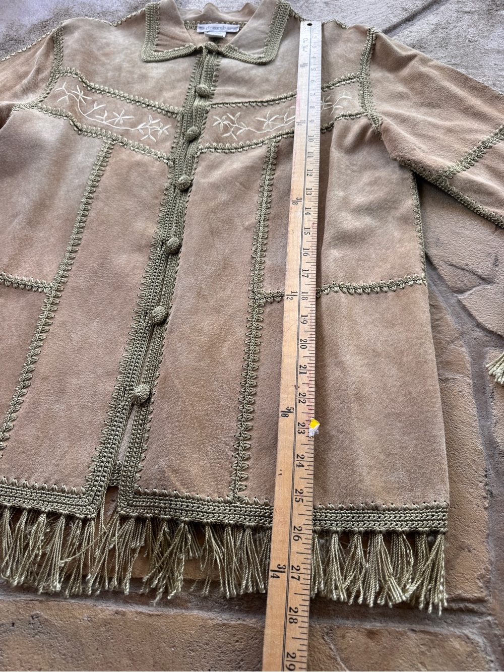 Vintage Dressbarn Suede Leather Jacket S Western Fringe Embroidered Boho - Picture 10 of 12